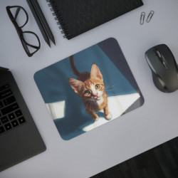 Tapis de souris 22x18 cm – Chaton Roux Curieux – Illustration Vue du Dessus