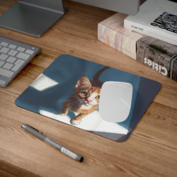 Tapis de souris 22x18 cm – Chaton Roux Curieux – Illustration Vue du Dessus