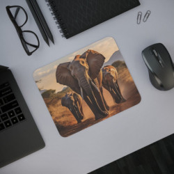 Tapis de souris 22x18 cm – Famille d’Éléphants dans la Savane – Coucher de Soleil