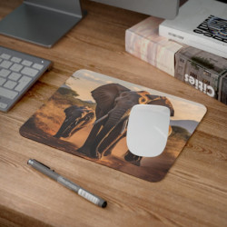 Tapis de souris 22x18 cm – Famille d’Éléphants dans la Savane – Coucher de Soleil