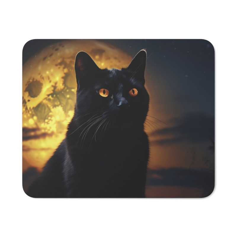 Tapis de souris 22x18 cm – Chat Noir & Lune Mystique – Thème Halloween