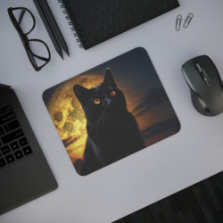 Tapis de souris 22x18 cm – Chat Noir & Lune Mystique – Thème Halloween