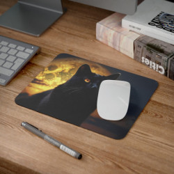 Tapis de souris 22x18 cm – Chat Noir & Lune Mystique – Thème Halloween