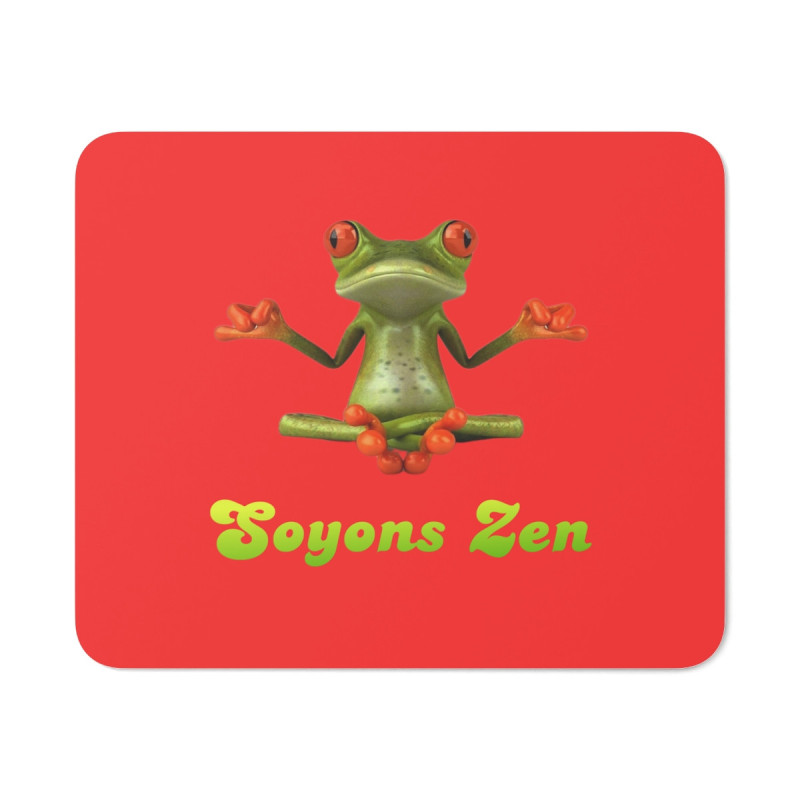 Tapis de souris 22x18 cm – Grenouille Zen sur Fond Rouge – « Soyons Zen » – Design Original