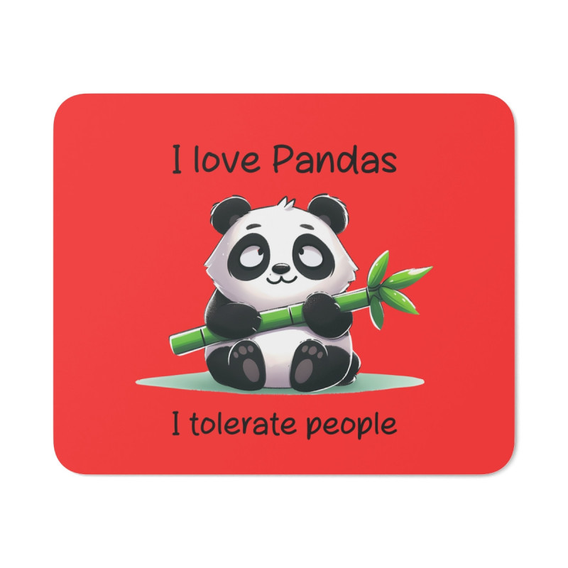 Tapis de souris 22x18 cm – Panda Mignon sur Fond Rouge – « I Love Pandas – I Tolerate People »