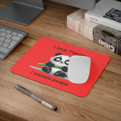 Tapis de souris 22x18 cm – Panda Mignon sur Fond Rouge – « I Love Pandas – I Tolerate People »