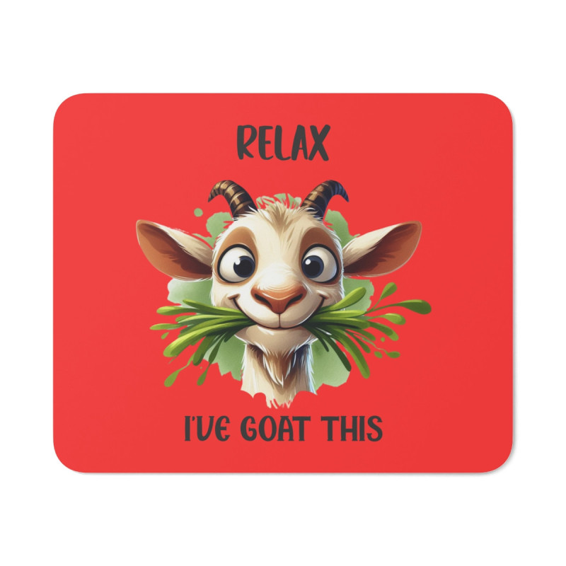 Tapis de souris 22x18 cm – Chèvre Fun & Message Drôle « Relax, I've Goat This » – Fond Rouge