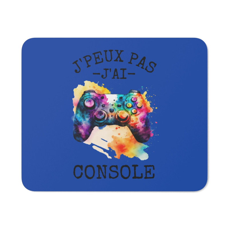 Tapis de souris 22x18 cm – Gamer « J’Peux Pas J’ai Console » – Manette Aquarelle sur Fond Bleu