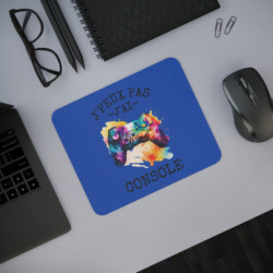 Tapis de souris 22x18 cm – Gamer « J’Peux Pas J’ai Console » – Manette Aquarelle sur Fond Bleu