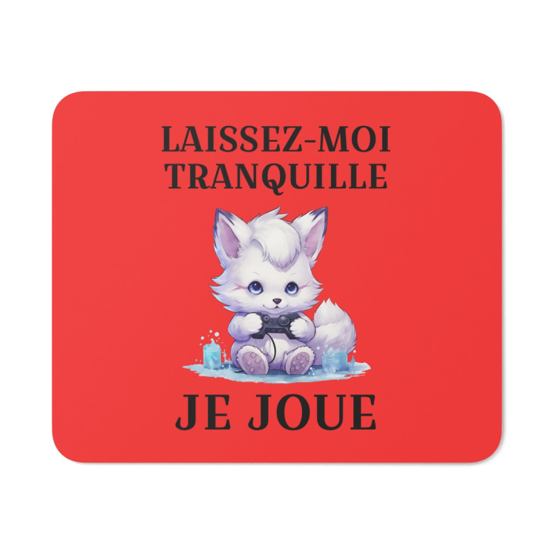 Tapis de souris 22x18 cm – Renard Gamer Kawaii « Laissez-Moi Tranquille Je Joue » – Fond Rouge