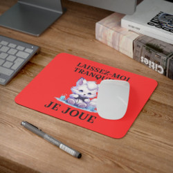 Tapis de souris 22x18 cm – Renard Gamer Kawaii « Laissez-Moi Tranquille Je Joue » – Fond Rouge