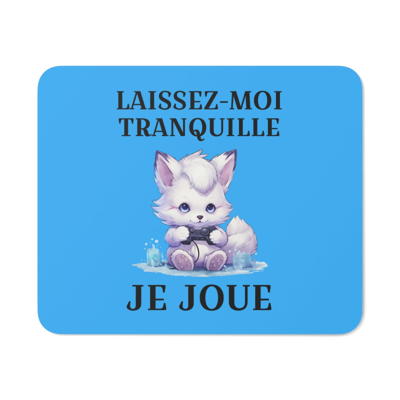 Tapis de souris 22x18 cm – Renard Kawaii Gamer « Laissez-Moi Tranquille Je Joue » – Fond Bleu