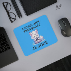 Tapis de souris 22x18 cm – Renard Kawaii Gamer « Laissez-Moi Tranquille Je Joue » – Fond Bleu