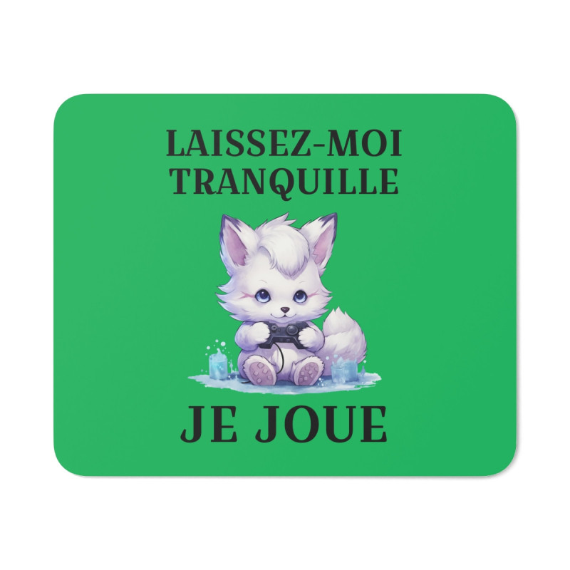 Tapis de souris 22x18 cm – Renard Mignon « Laissez-Moi Tranquille Je Joue » – Fond Vert