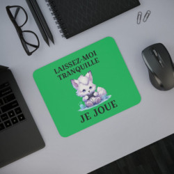 Tapis de souris 22x18 cm – Renard Mignon « Laissez-Moi Tranquille Je Joue » – Fond Vert