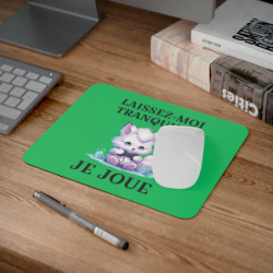 Tapis de souris 22x18 cm – Renard Mignon « Laissez-Moi Tranquille Je Joue » – Fond Vert