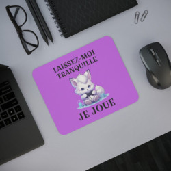 Tapis de souris 22x18 cm – Renard Blanc Gamer « Laissez-Moi Tranquille Je Joue » – Fond Violet