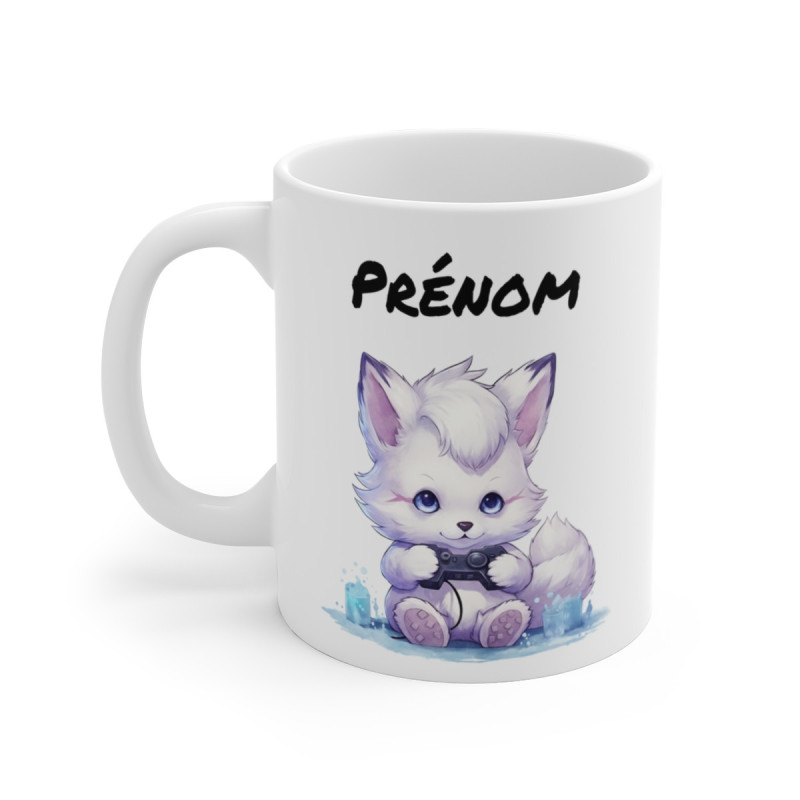 Mug Renard Gamer Personnalisable – Prénom au-dessus – Cadeau Geek Mignon