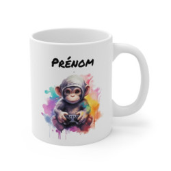 Mug Singe Gamer Personnalisable – Prénom en Haut – Design Coloré Geek et Fun
