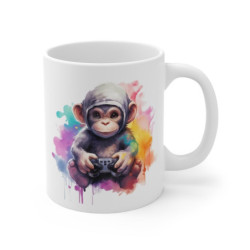 Mug Singe Gamer – Illustration Splash Colorée – Cadeau Fun Geek