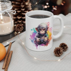 Mug Singe Gamer – Illustration Splash Colorée – Cadeau Fun Geek