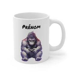 Mug Gorille Gamer Personnalisé – Prénom en Haut – Design Geek Puissant