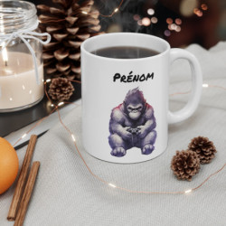 Mug Gorille Gamer Personnalisé – Prénom en Haut – Design Geek Puissant