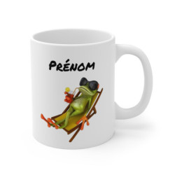 Mug Grenouille Relax – Personnalisable avec Prénom – Cadeau Fun Été & Humour