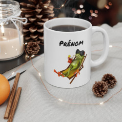 Mug Grenouille Relax – Personnalisable avec Prénom – Cadeau Fun Été & Humour