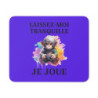 Tapis de souris 22x18 cm – Singe Gamer Stylé « Laissez-Moi Tranquille Je Joue » – Fond Violet