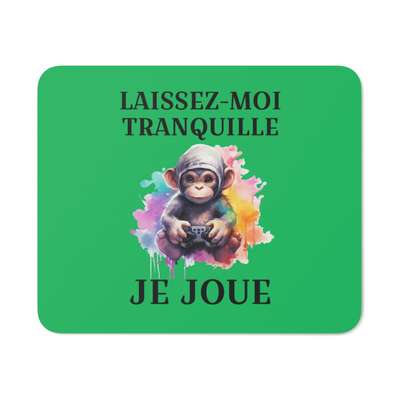 Tapis de souris 22x18 cm – Bébé Singe Gamer « Laissez-Moi Tranquille Je Joue » – Fond Vert