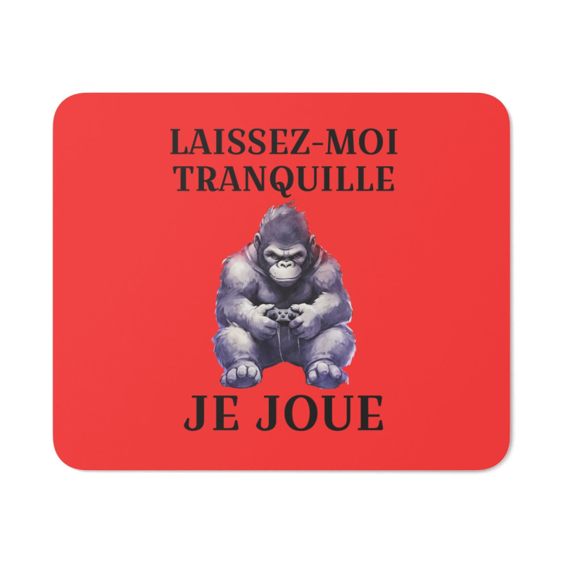 Tapis de souris 22x18 cm – Gorille Gamer « Laissez-Moi Tranquille Je Joue » – Fond Rouge