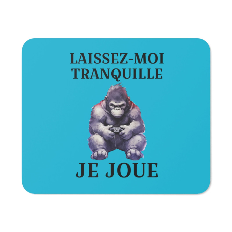 Tapis de souris 22x18 cm – Gorille Gamer « Laissez-Moi Tranquille Je Joue » – Fond Bleu