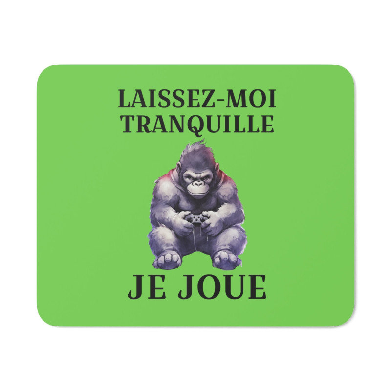 Tapis de souris 22x18 cm – Gorille Gamer « Laissez-Moi Tranquille Je Joue » – Fond Vert