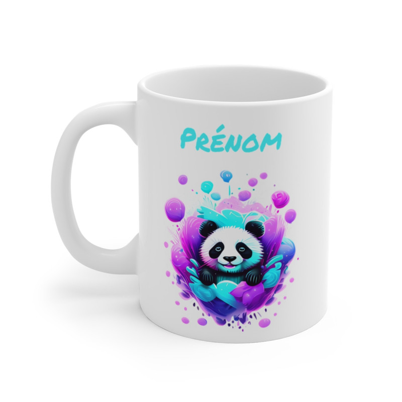 Mug Panda Floral Néon – Personnalisable avec Prénom – Design Kawaii et Coloré