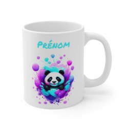 Mug Panda Floral Néon – Personnalisable avec Prénom – Design Kawaii et Coloré