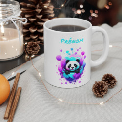 Mug Panda Floral Néon – Personnalisable avec Prénom – Design Kawaii et Coloré