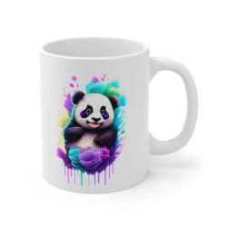 Mug Panda Néon – Design Arc-en-Ciel Fleurs – Style Kawaii Artistique