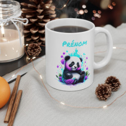 Mug Panda Assis Personnalisable – Design Fleurs Splash – Cadeau Mignon