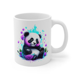 Mug Panda Kawaii Néon – Fleurs Stylisées – Cadeau Mignon et Coloré