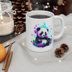 Mug Panda Kawaii Néon – Fleurs Stylisées – Cadeau Mignon et Coloré