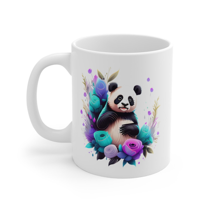 Mug Panda Chic – Fleurs Pastel & Roses Stylisées – Cadeau Doux et Élégant