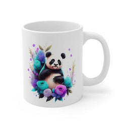Mug Panda Chic – Fleurs Pastel & Roses Stylisées – Cadeau Doux et Élégant
