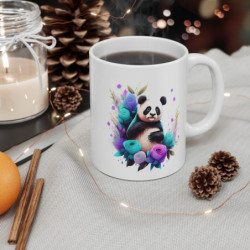 Mug Panda Chic – Fleurs Pastel & Roses Stylisées – Cadeau Doux et Élégant