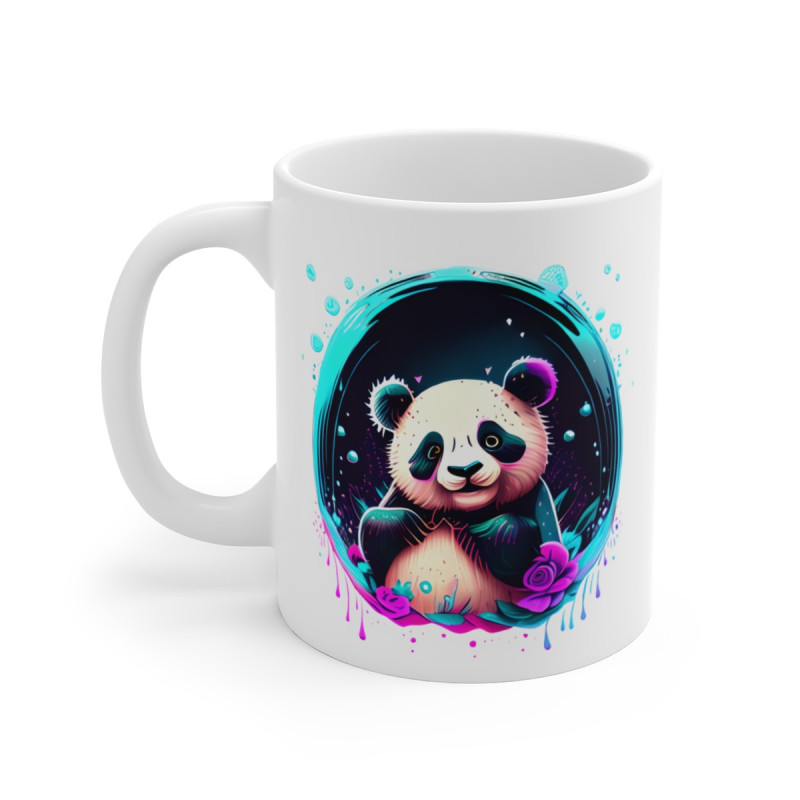 Mug Panda Cercle Néon – Fleurs et Bulles – Design Mignon et Galactique