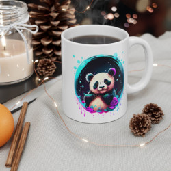 Mug Panda Cercle Néon – Fleurs et Bulles – Design Mignon et Galactique