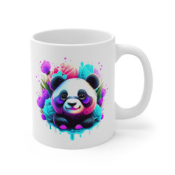 Mug Panda Joyeux – Fleurs Colorées – Design Kawaii Pop Art