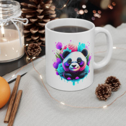 Mug Panda Joyeux – Fleurs Colorées – Design Kawaii Pop Art
