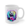 Mug Panda Fluo Debout – Fleurs & Arc-en-ciel – Design Kawaii Artistique