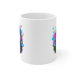 Mug Panda Assis – Design Zen & Fleurs Néon – Cadeau Tendre et Kawaii